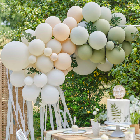 Ginger Ray botanical balloons bow 70 balloons | White, taupe and olive