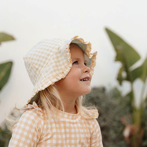 Little Dutch Reversible Sun Hat Sea Green /Sunshine Checks