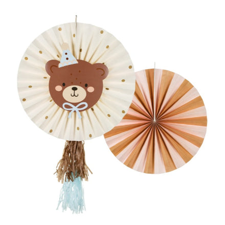 Party Deco Paper Fans Teddy Bear 2pcs