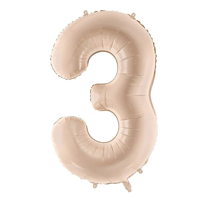 Party Deco Foil Balloon | Number 3 Pastel Beige