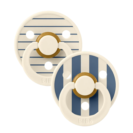 Bibs Pacifier Size 2 Latex Round 2 pack | Ivory Steel & Blue Mix