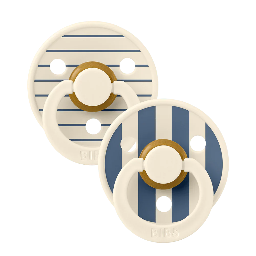 Bibs Pacifier Size 1 Latex Round 2 pack | Ivory / Steel Blue Mix