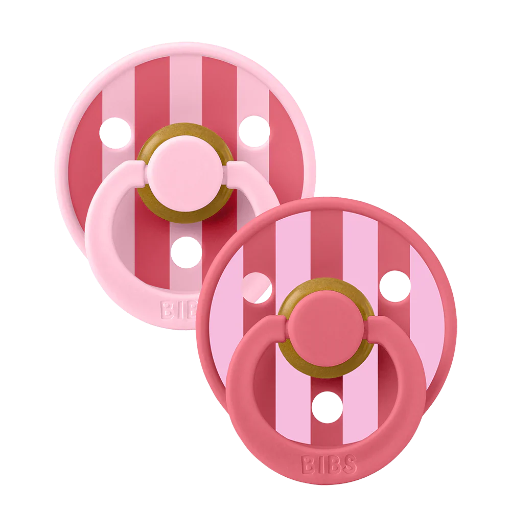 Bibs Pacifier Size 1 Latex Round 2 pack | Baby Pink / Coral Mix