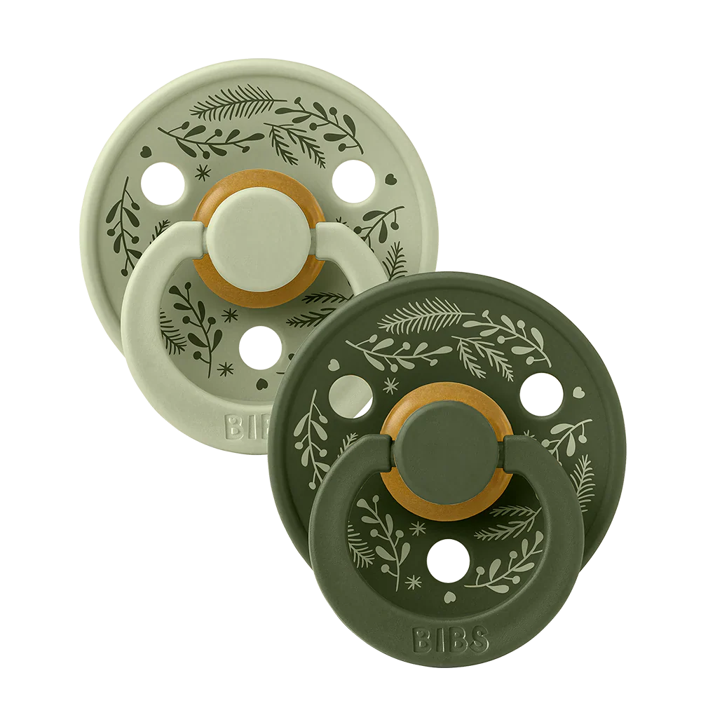 Bibs Pacifier Size 2 Latex Round Studio 2 Pack | Holiday Leaf Sage/Hunter Green