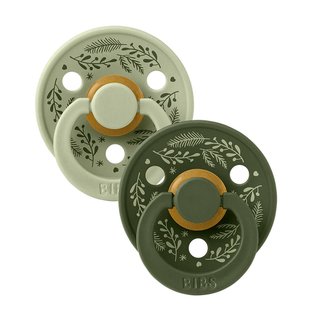 Bibs Pacifier Size 1 Latex Round 2 Pack | Sage / Hunter Green