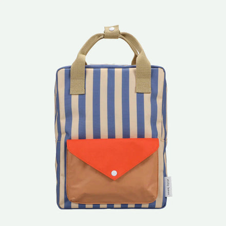 Sticky Lemon Backpack Medium | Envelope Stripes Blue Whale + Sandy Yellow