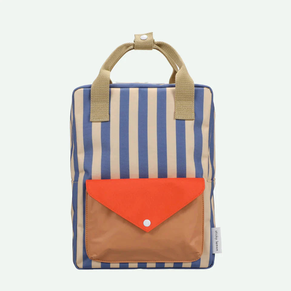Sticky Lemon Backpack Medium | Envelope Stripes Blue Whale + Sandy Yellow