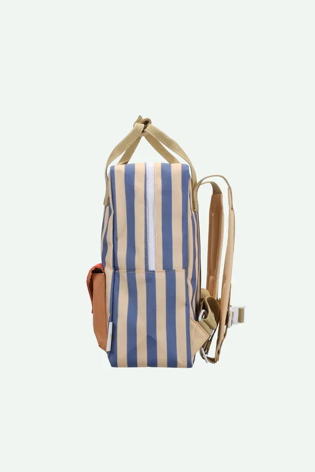 Sticky Lemon Backpack Medium | Envelope Stripes Blue Whale + Sandy Yellow