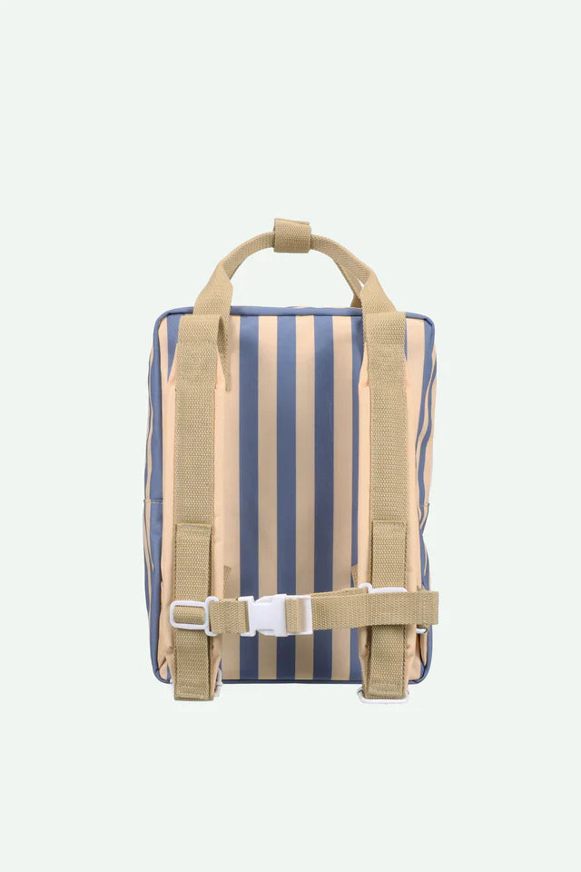 Sticky Lemon Backpack Medium | Envelope Stripes Blue Whale + Sandy Yellow