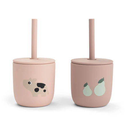 Done By Deer Silicone Straw Cup 2pcs | Tiny Farm Powder