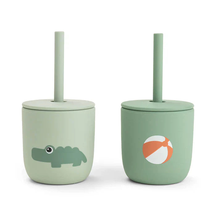 Done By Deer Silicone Straw Cup 2pcs | Playground Green