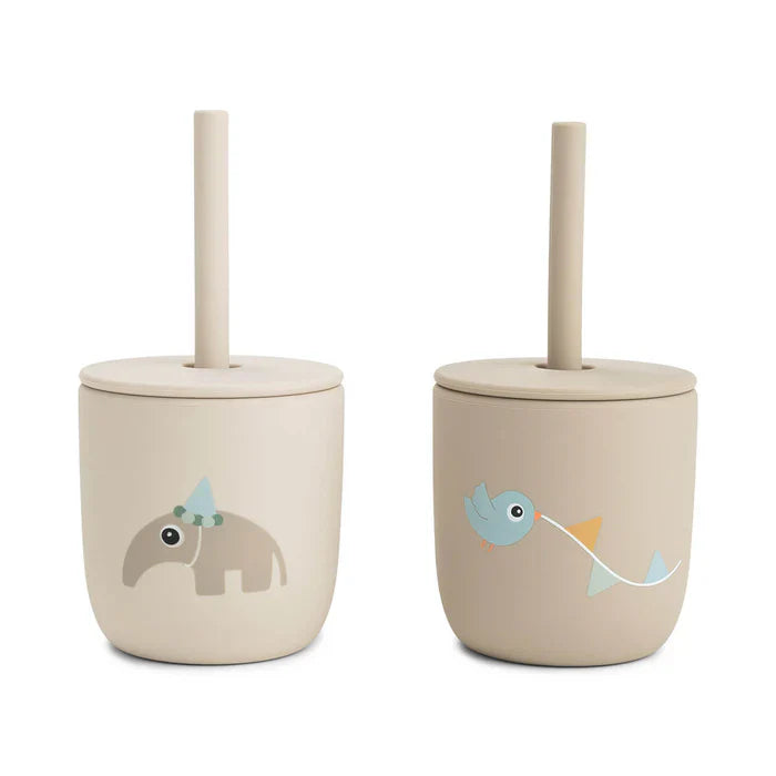 Done By Deer Silicone Straw Cup 2pcs | Celebration Sand