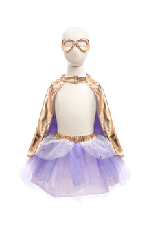 Great Pretenders Super-Duper Tutu, Cape & Mask | Metallic Rose Gold/Lilac 4-6Y