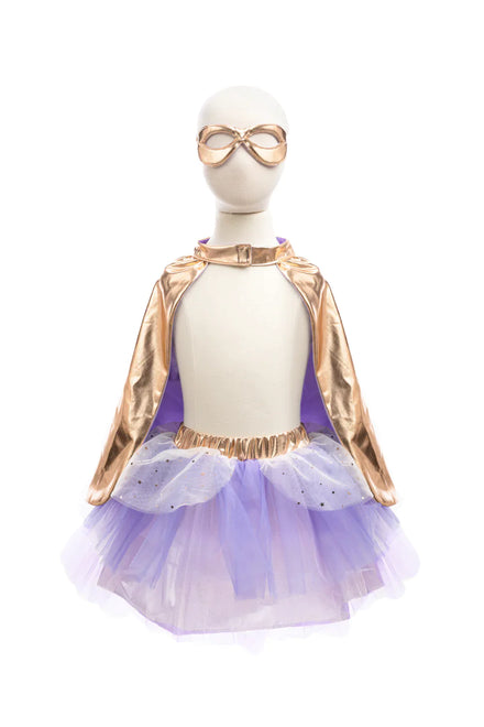 Great Pretenders Super-Duper Tutu, Cape & Mask | Metallic Rose Gold/Lilac 4-6Y