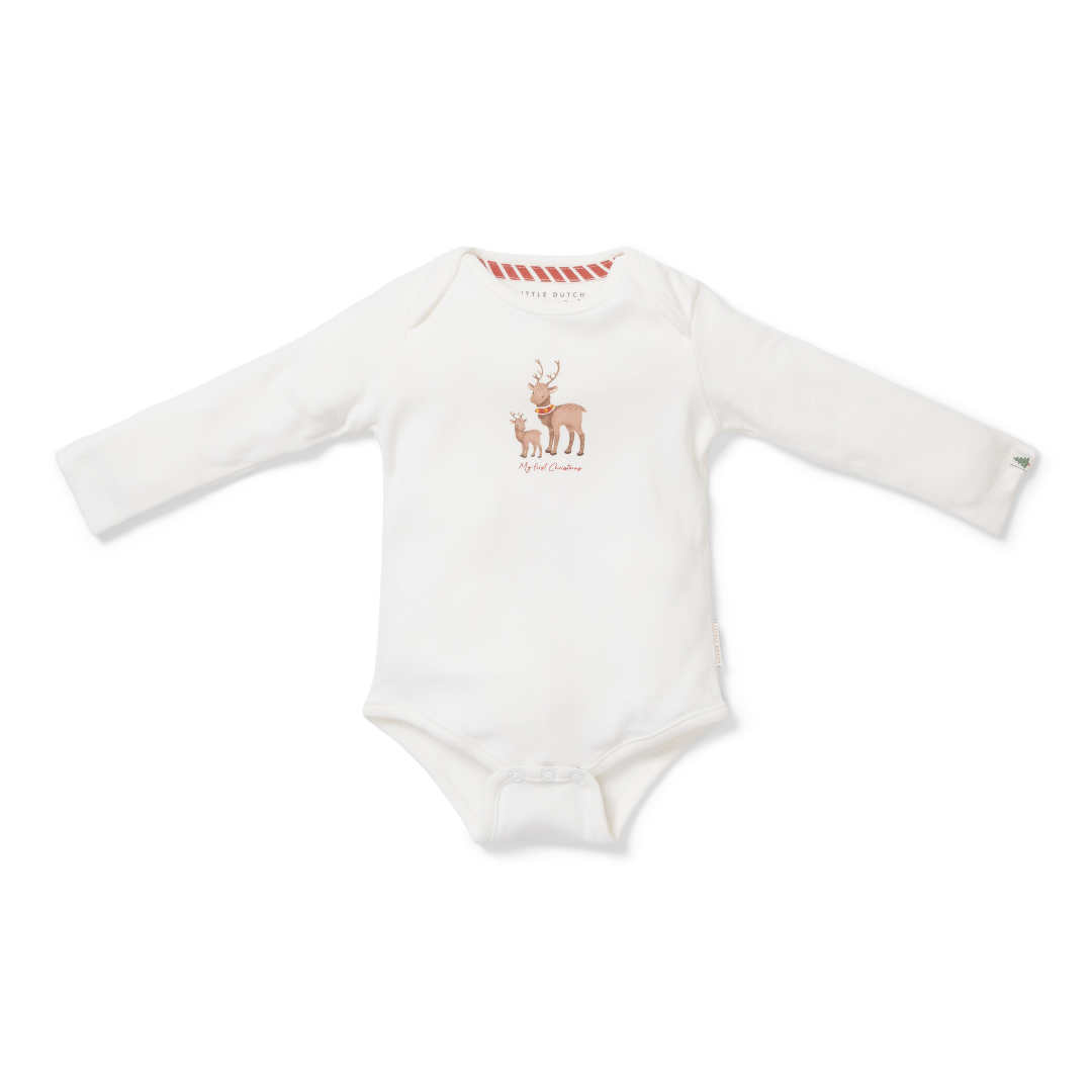 Little Dutch Bodysuit My First Christmas long sleeves | White