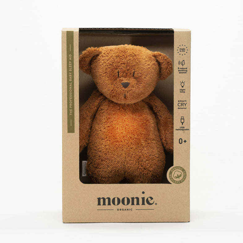 Moonie Cuddly Toy bear heartbeat and light | Caramel Natur