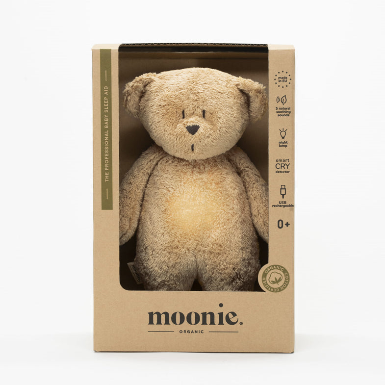 Moonie Cuddly Toy bear heartbeat and light | Cappuccino Natur