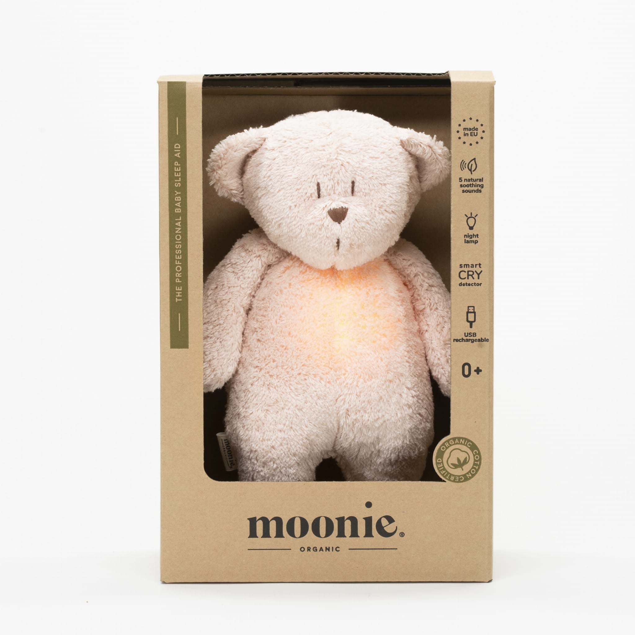 Moonie Cuddly Toy bear heartbeat and light | Rose Natur