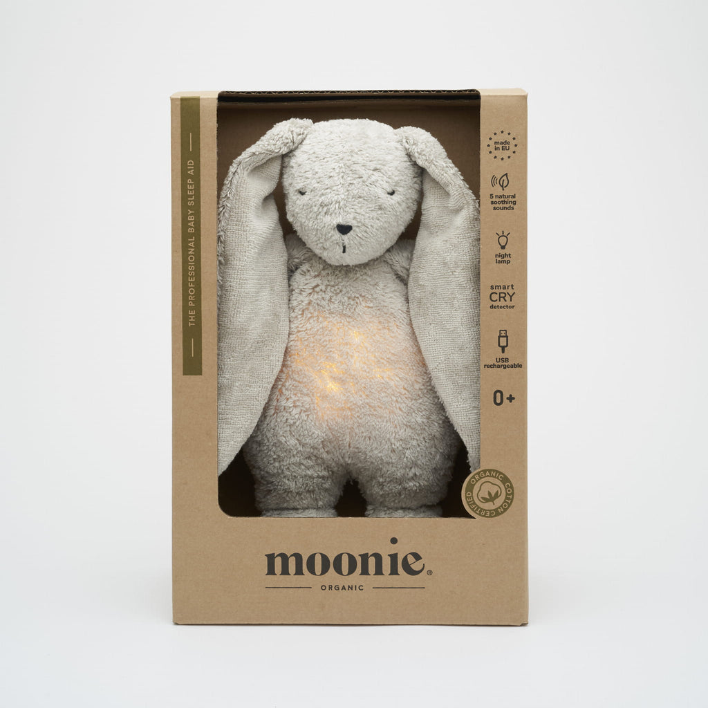 Moonie Plush Toy Heartbeat and Light | Bunny Organic Grey Natural