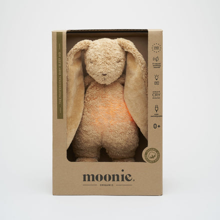 Moonie Plush Toy Heartbeat and Light | Bunny Organic Cappuccino Natural