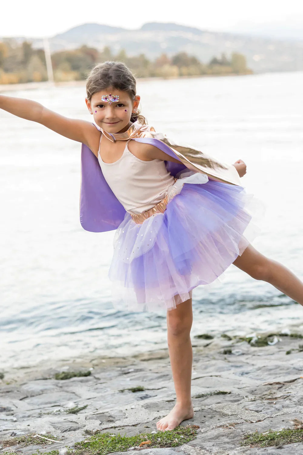 Great Pretenders Super-Duper Tutu, Cape & Mask | Metallic Rose Gold/Lilac 4-6Y