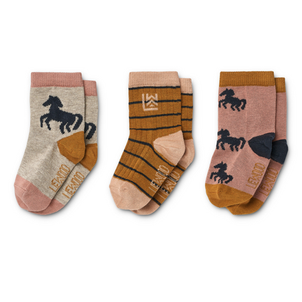 Liewood Silas Socks 3 Pack | Horses - Dark Rosetta Mix