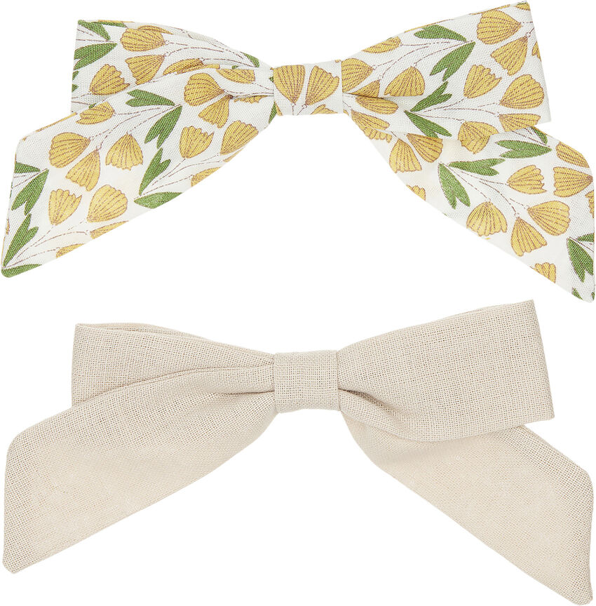 Mimi & Lula Canvas Bow Hair Clips Beige Multi