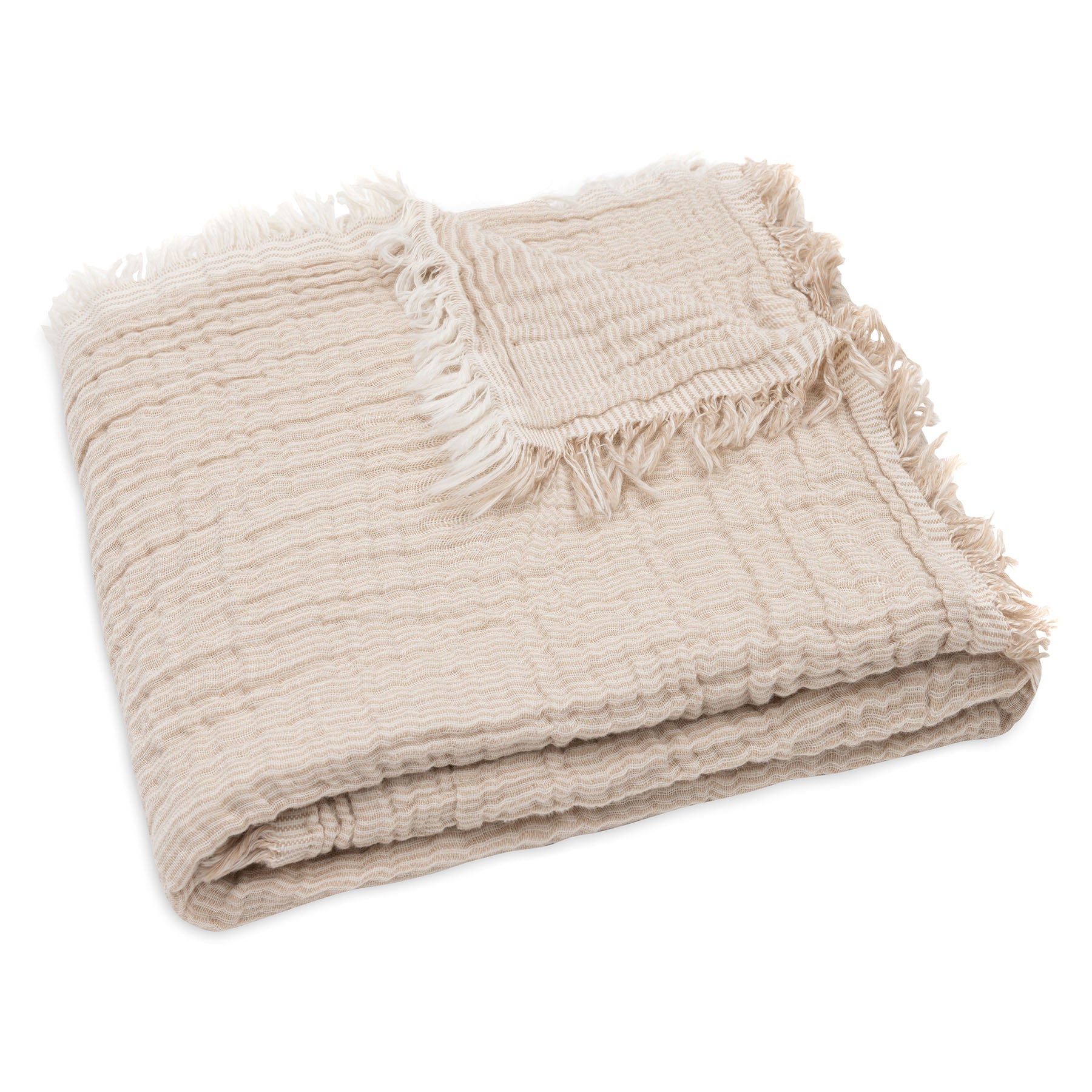 Jollein Blanket Crib 75x100cm Fringe Stripe Biscuit/Ivory Gots