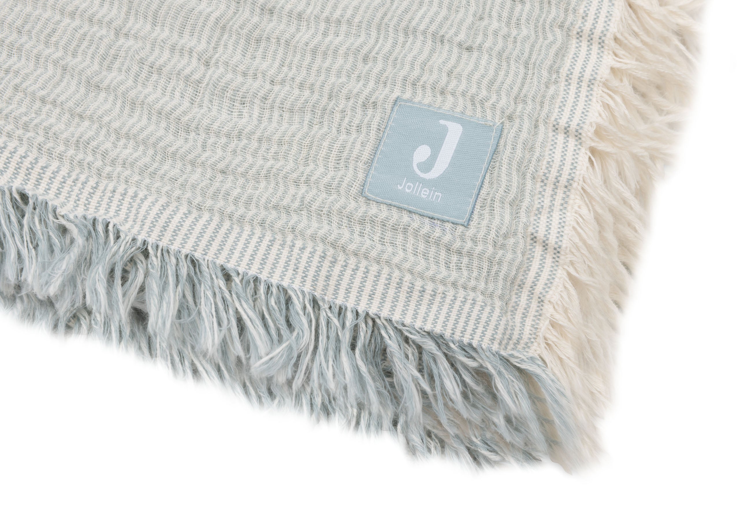 Jollein Blanket Bed 120x120cm Fringe Stripe Sea Green/Ivory Gots