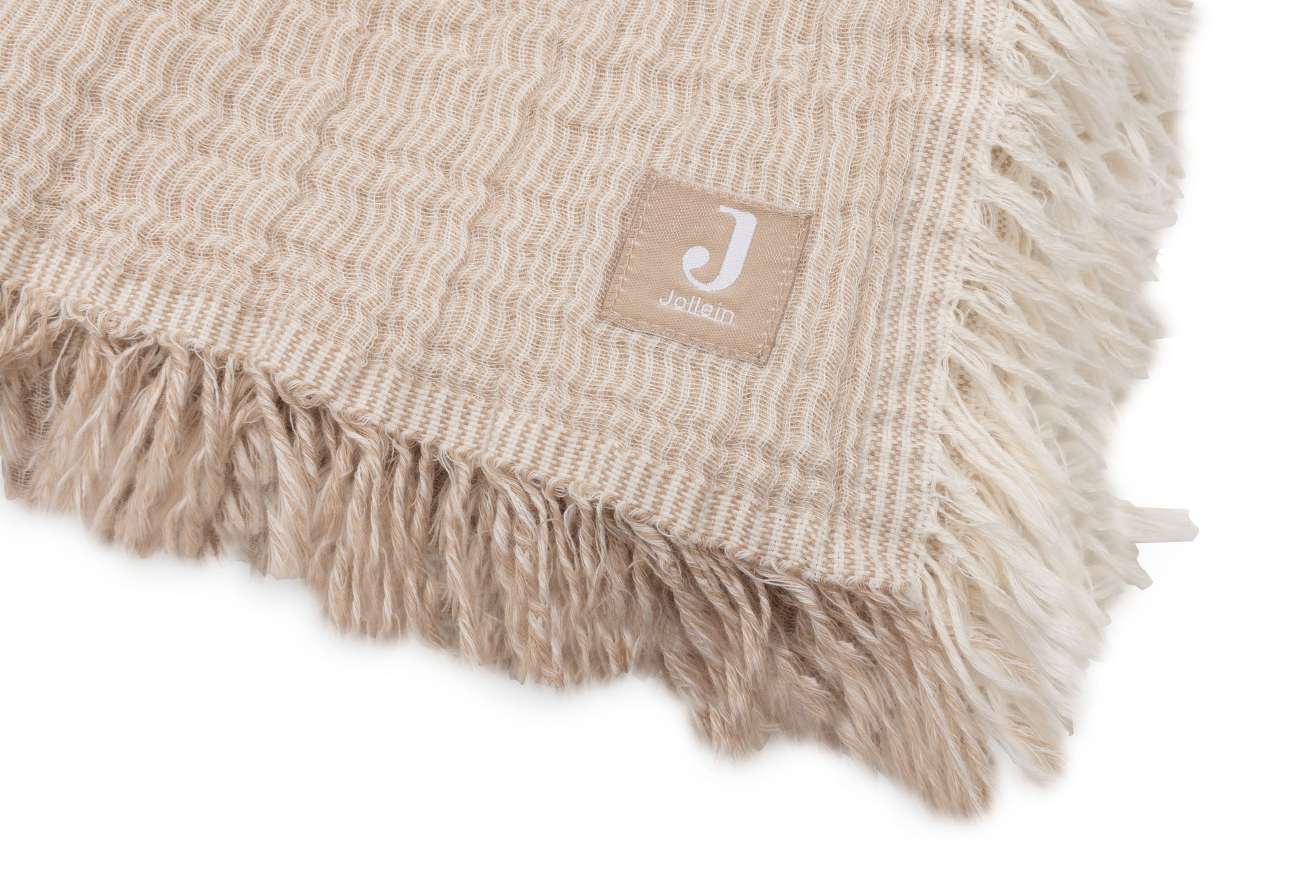 Jollein Blanket Crib 120x120cm Fringe Stripe Biscuit/Ivory Gots