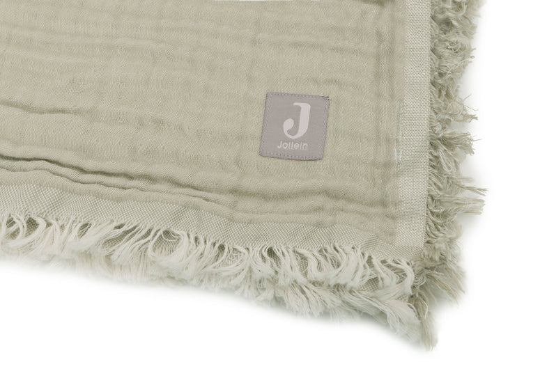 Jollein Blanket Crib 75x100cm | Fringe Olive Green/Ivory Gots