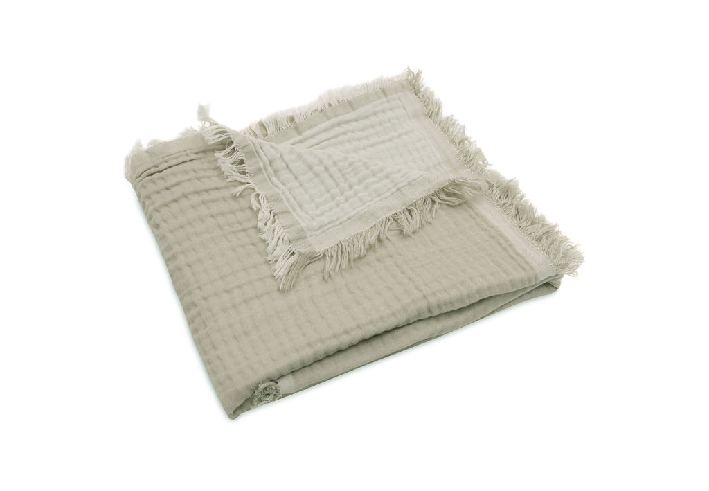 Jollein Blanket Crib 75x100cm | Fringe Olive Green/Ivory Gots