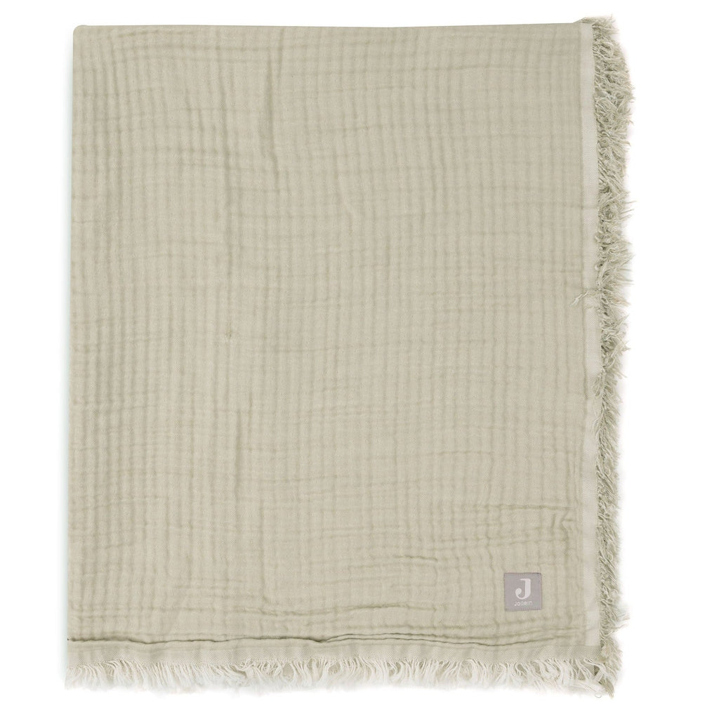 Jollein Blanket Crib 75x100cm | Fringe Olive Green/Ivory Gots