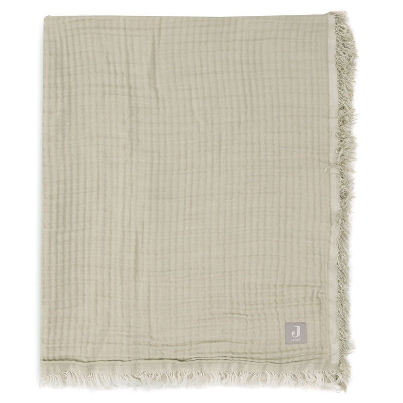 Jollein Blanket Cot 120x120cm | Fringe Olive Green/Ivory Gots
