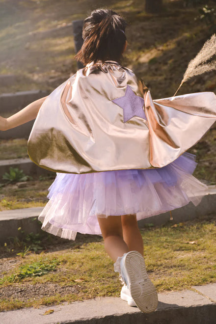 Great Pretenders Super-Duper Tutu, Cape & Mask | Metallic Rose Gold/Lilac 4-6Y