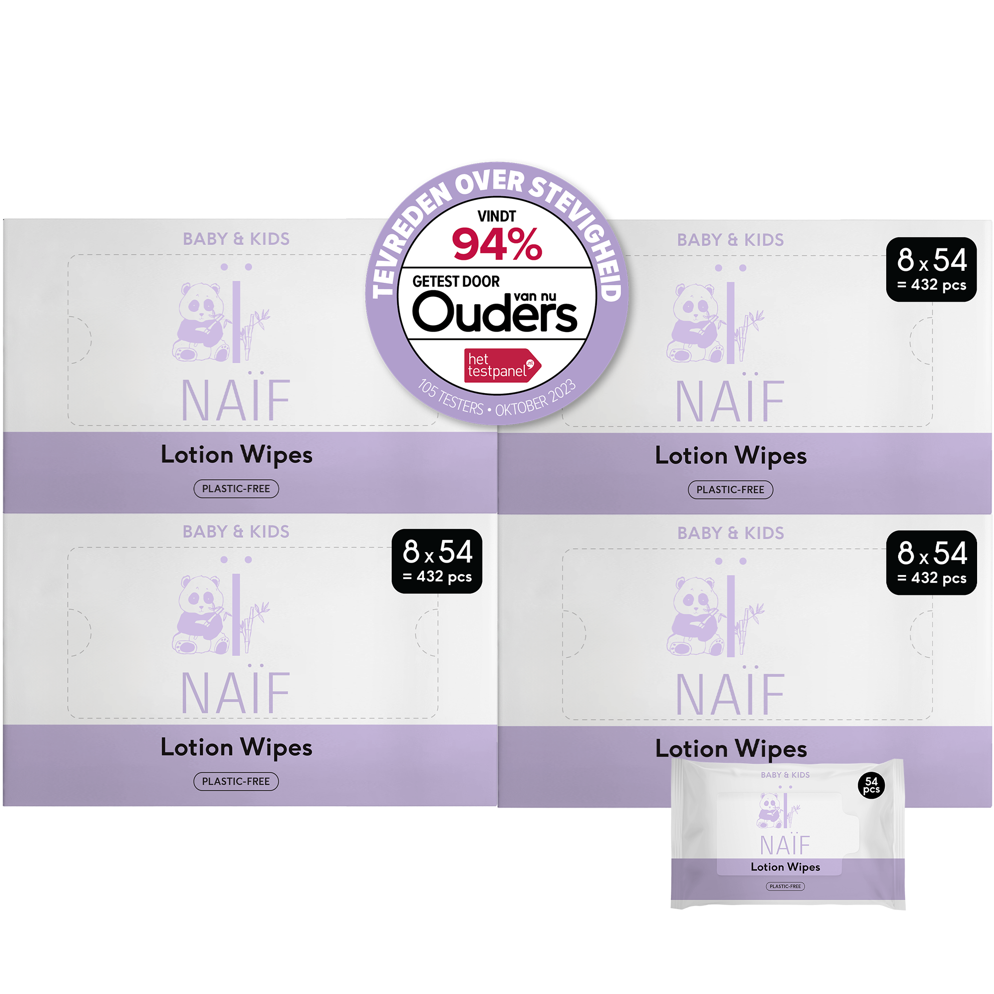 Naïf plastic -free lotion wipes set 8 x 54 pieces