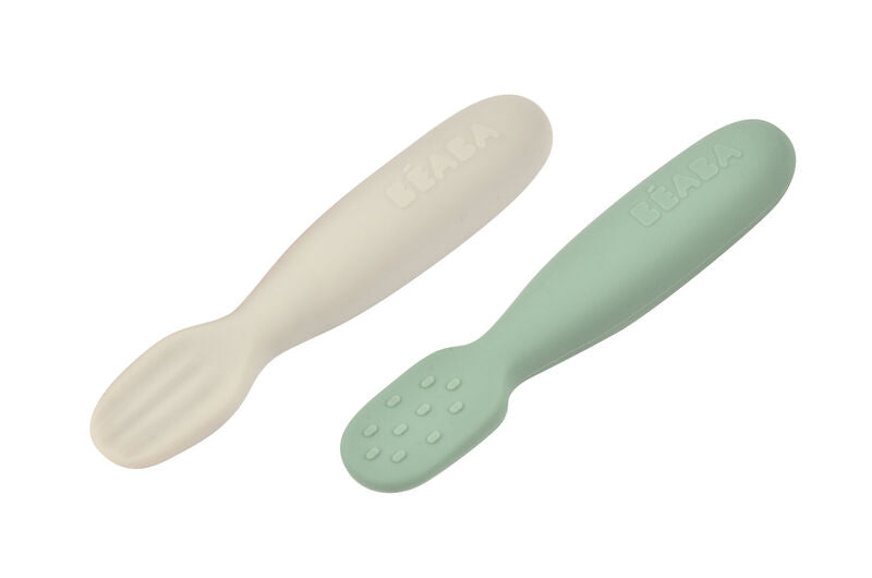 Béaba Set 2 Pre-Spoons Silicone | Sage Green /Velvet Grey