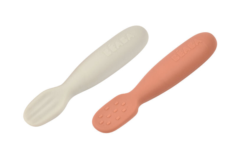 Béaba Set 2 Pre-Spoons Silicone | Terracotta /Velvet Grey