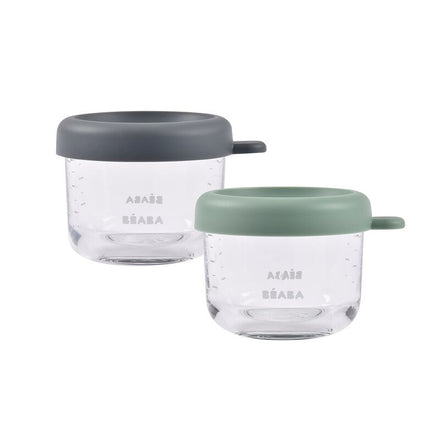 Béaba Glass Storage Jars 150ml Set of 2 | Mineral/Sage Green