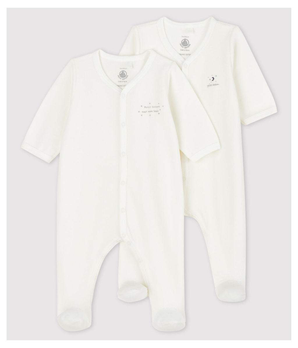 * Petit Bateau Baby Pajama Set 2 Cotton | Offwhite
