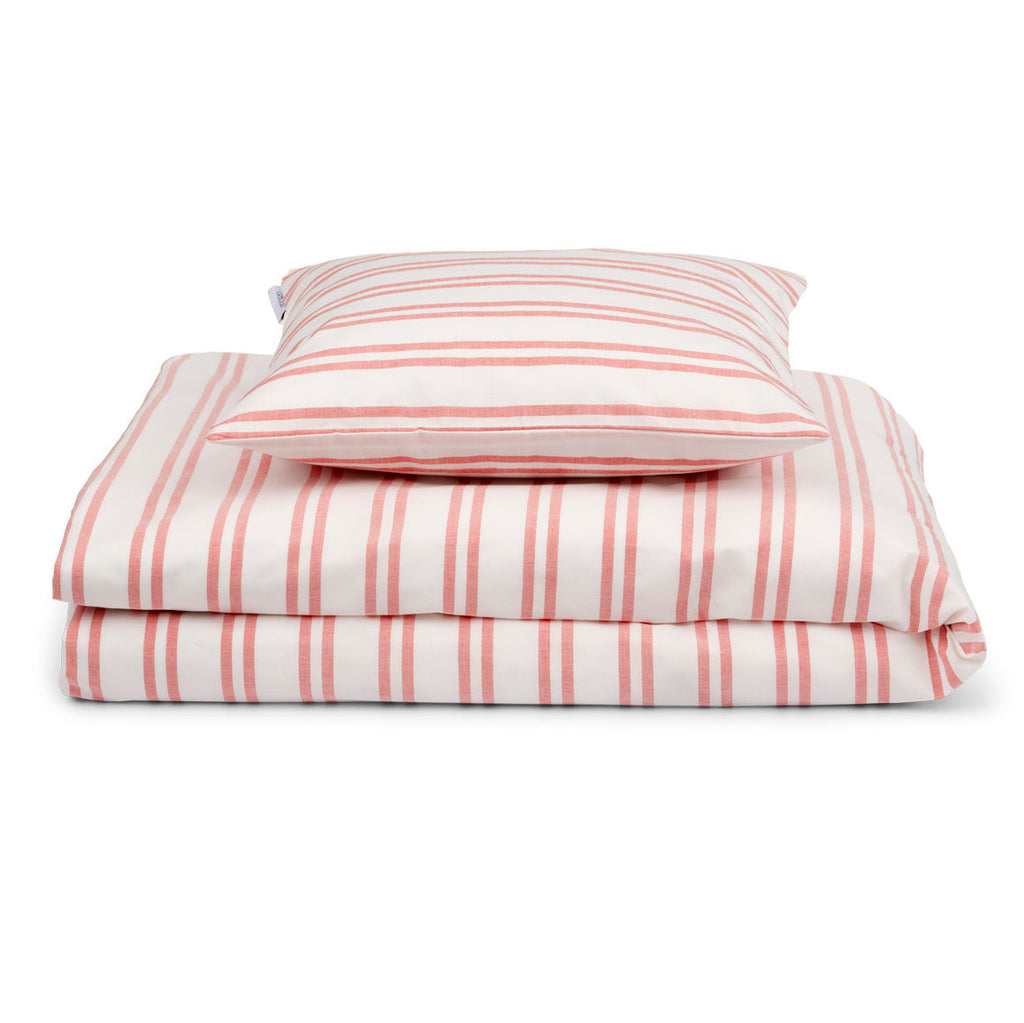 * Liewood Carl Duvet Set 140x200cm | Stripe Creme De La Creme/Apple Red