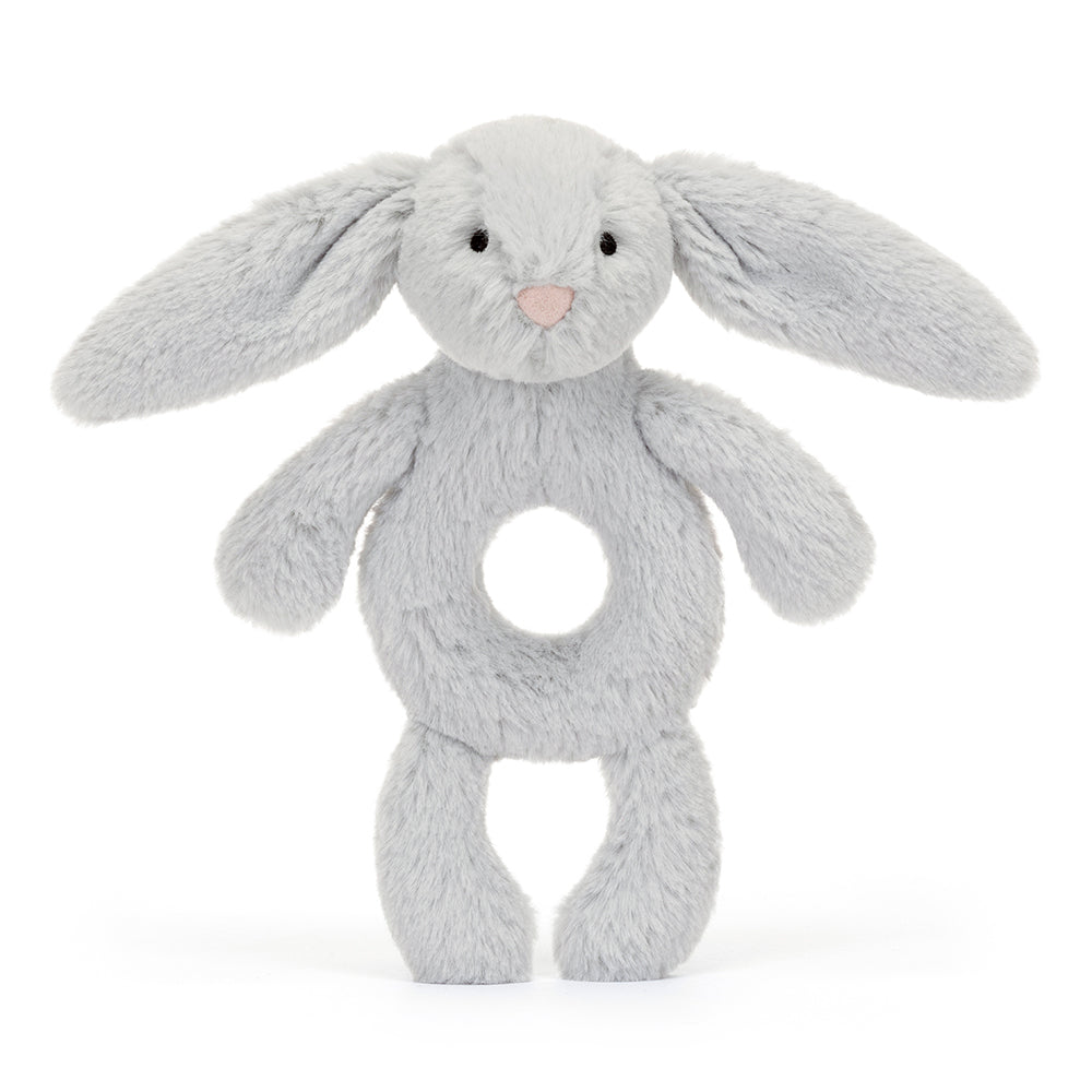 Jellycat Plush Toy Bashful Silver Bunny Ring Rattle