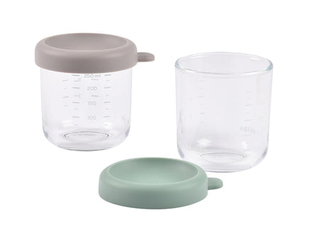 Béaba Glass Storage Jars 250ml Set 2 | Eucalyptus /Brown