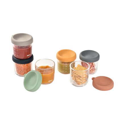 Béaba Glass Storage Jars 150ml Set 6 | Sunrise Color Mix