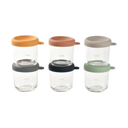 Béaba Glass Storage Jars 150ml Set 6 | Sunrise Color Mix
