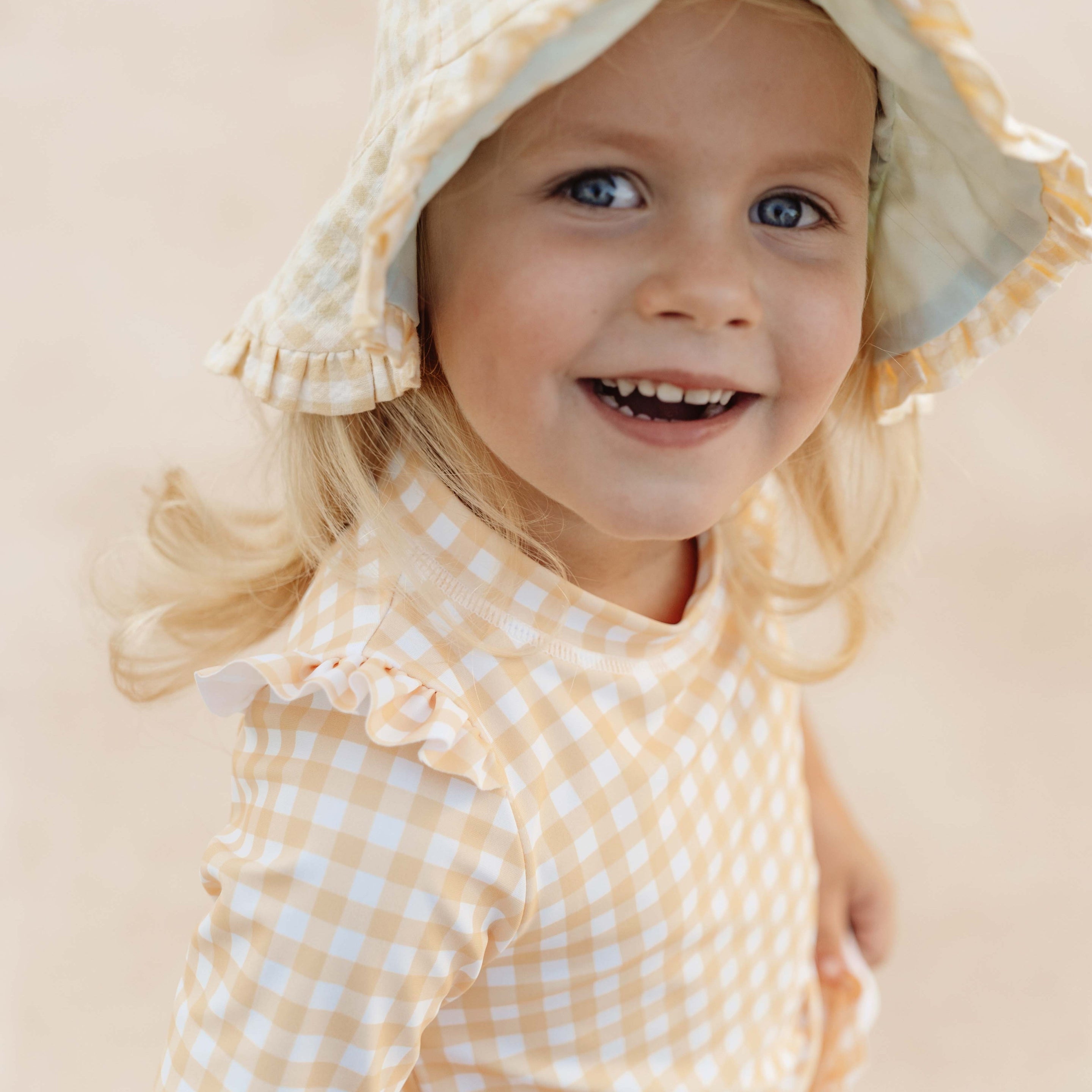 Little Dutch Swim T-Shirt Short Sleeve Ruffles Sunshine Checks