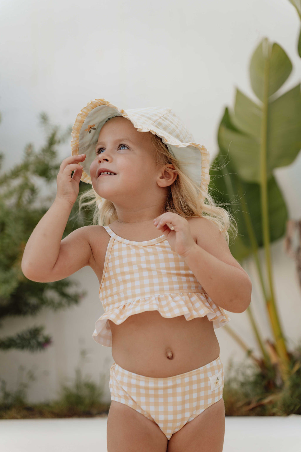 Little Dutch Reversible Sun Hat Sea Green /Sunshine Checks