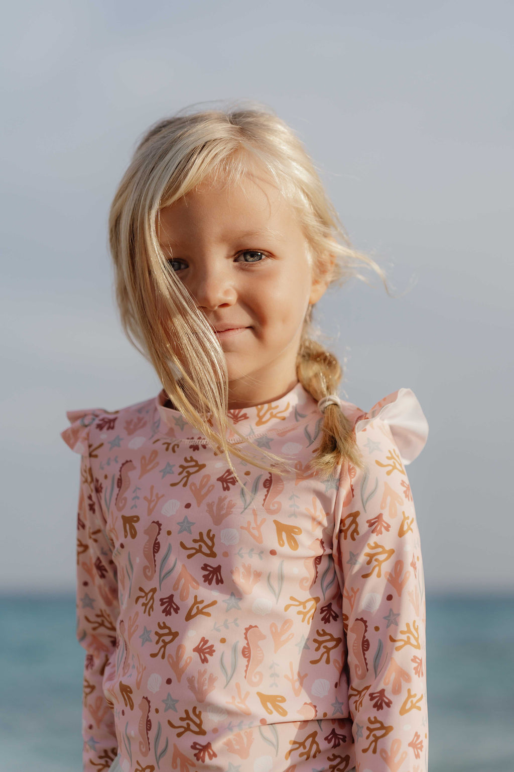 Little Dutch Swim Shirt Long Sleeve Ruffles Ocean Dreams Pink