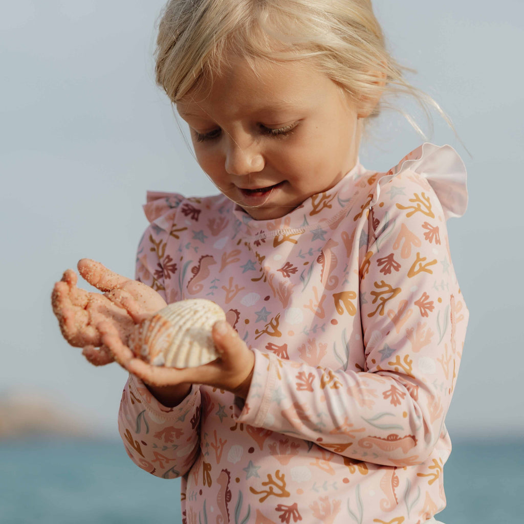 Little Dutch Swim Shirt Long Sleeve Ruffles Ocean Dreams Pink