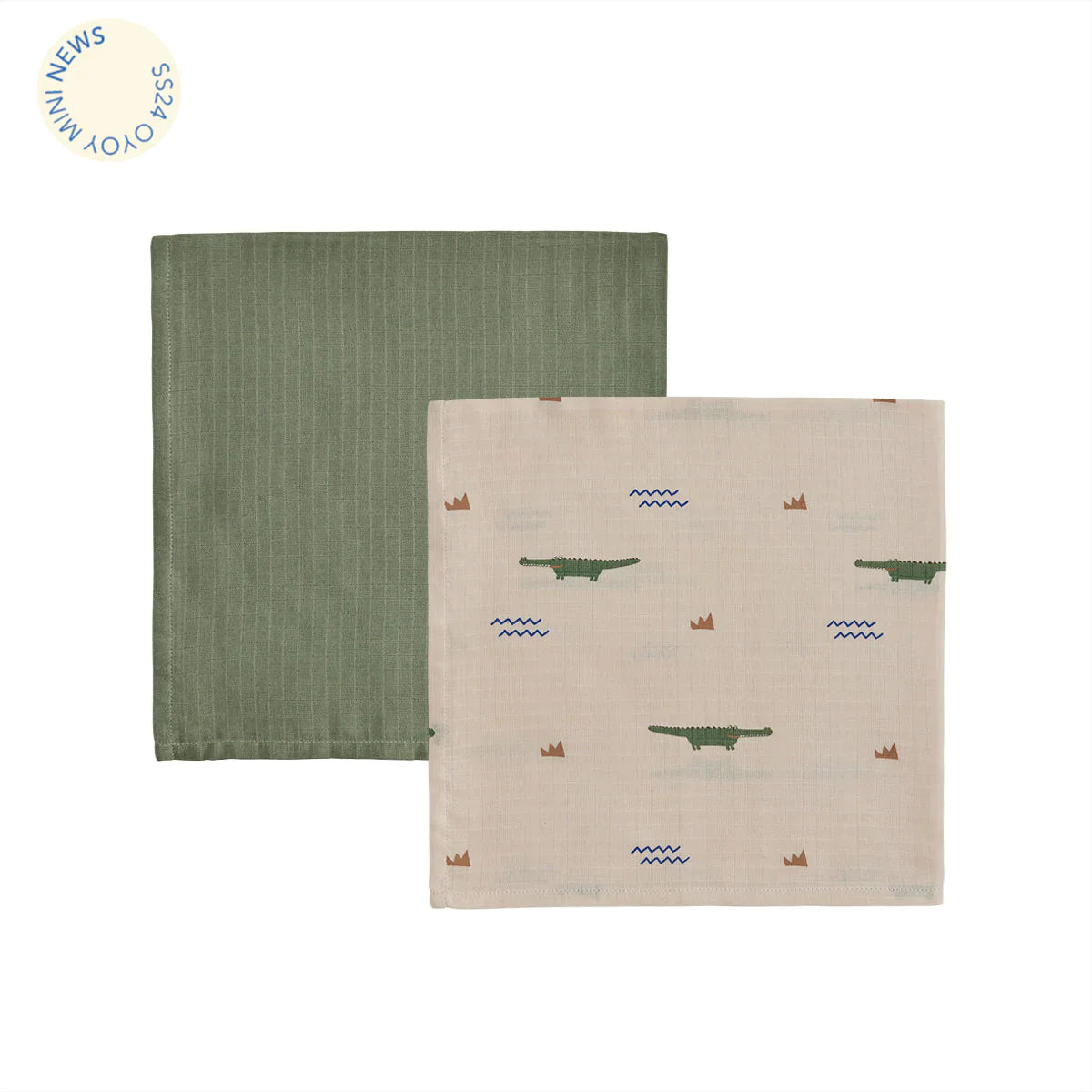 Oyoy Living Crocodile Swaddle Cloths Pack 2 | Beige /Olive Green